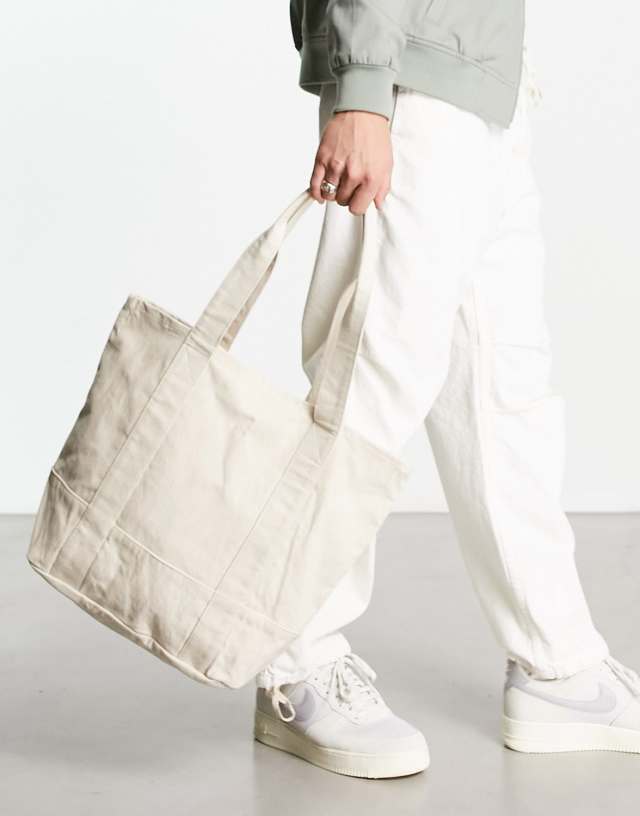 ASOS DESIGN oversized heavyweight cotton tote bag in ecru - STONE