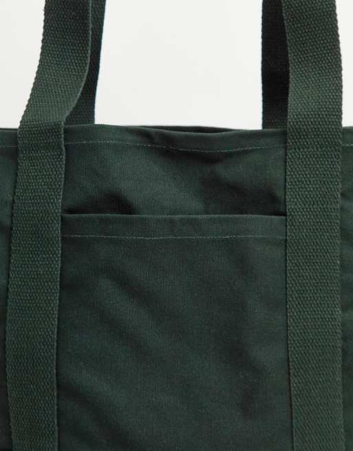 ASOS DESIGN oversized heavyweight cotton tote bag in forest green with grab and shoulder handle MGREEN