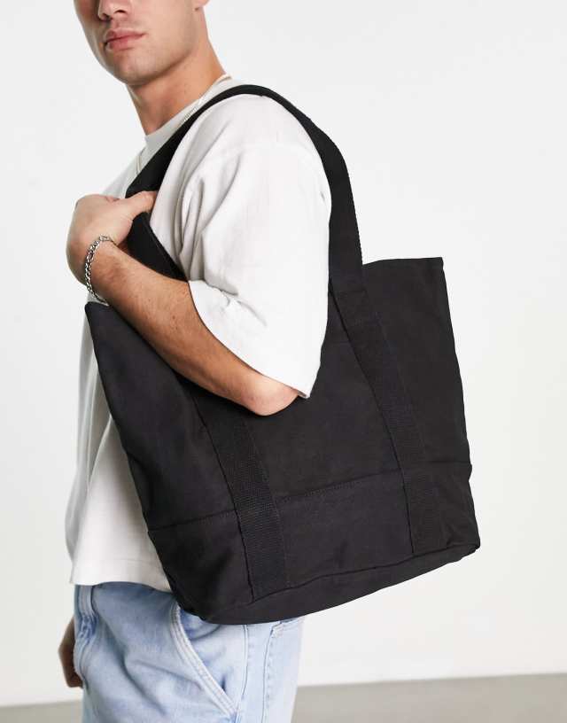 ASOS DESIGN oversized heavyweight cotton tote bag with grab and shoulder handle in black - BLACK