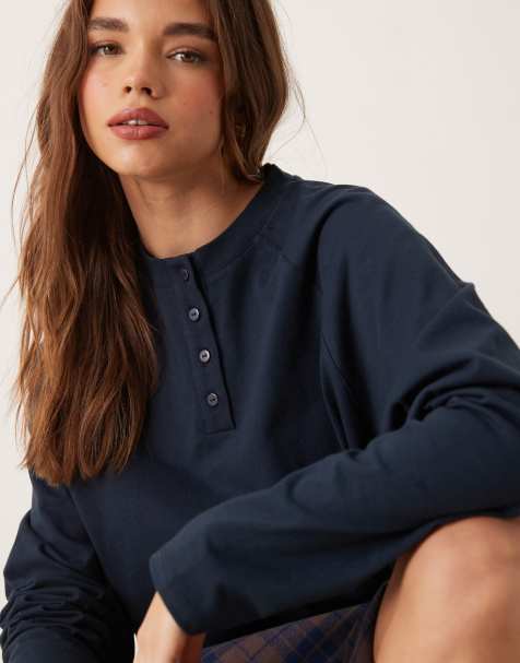 ASOS DESIGN oversized heavyweight henley in navy - view 1