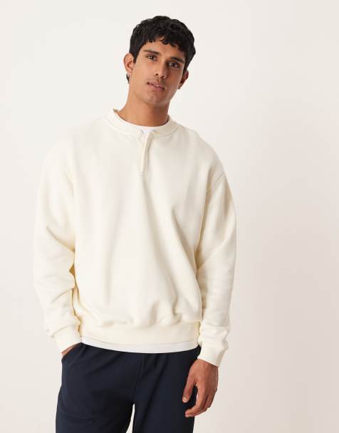 ASOS DESIGN oversized heavyweight henley sweatshirt in ecru - STONE - view 1