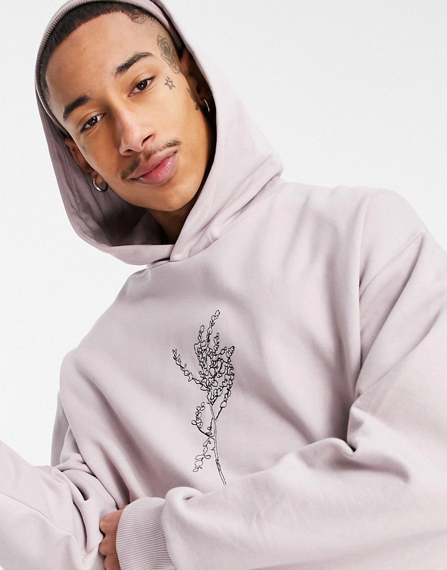 ASOS DESIGN oversized heavyweight hoodie in pink with line drawing flower print - part of a set