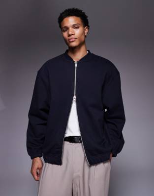 Asos Design Oversized Heavyweight Jersey Bomber Jacket In Black