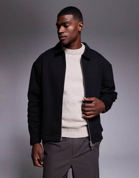 ASOS DESIGN oversized heavyweight jersey harrington jacket in black - BLACK - view 1