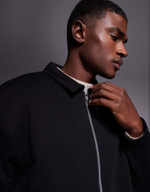 ASOS DESIGN oversized heavyweight jersey harrington jacket in black