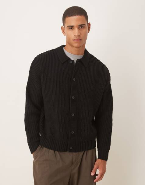 ASOS DESIGN oversized heavyweight knit button up cardigan in black - view 1
