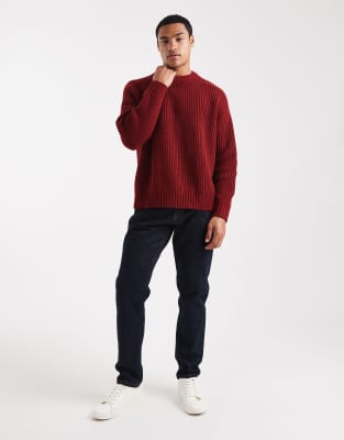 Asos Design Oversized Heavyweight Knit Ribbed Crew Neck Sweater In Red