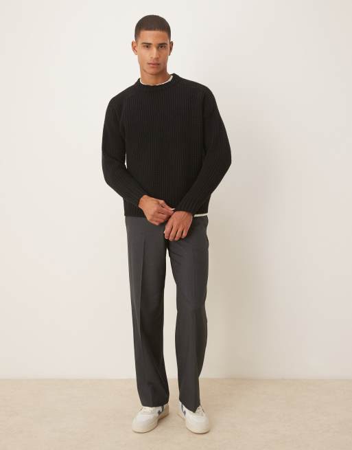ASOS DESIGN oversized heavyweight knit wool blend ribbed sweater in black