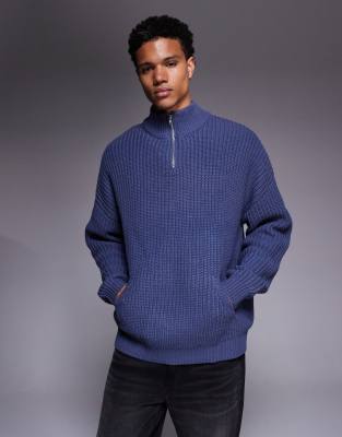 ASOS DESIGN ASOS DESIGN oversized heavyweight knitted half zip jumper in navy