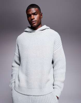 ASOS DESIGN oversized heavyweight knitted rib hoodie in grey