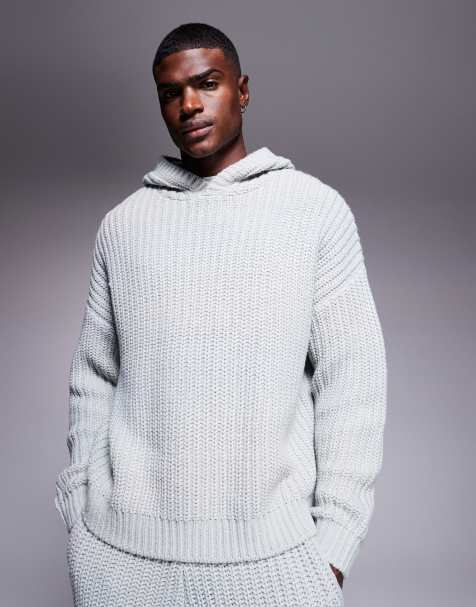 ASOS DESIGN oversized heavyweight knitted rib hoodie in grey - view 1
