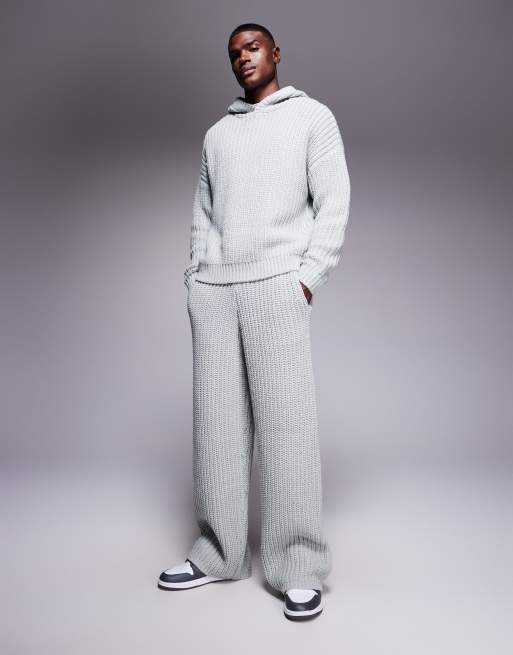ASOS DESIGN oversized heavyweight knitted rib hoodies and trousers co-ord in grey