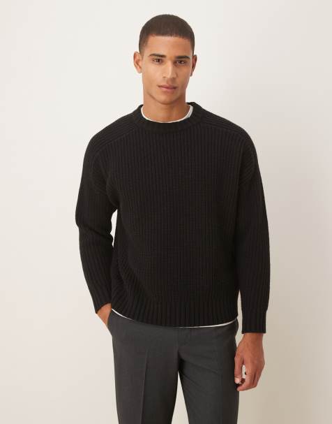 ASOS DESIGN oversized heavyweight knitted wool blend rib jumper in black - view 1