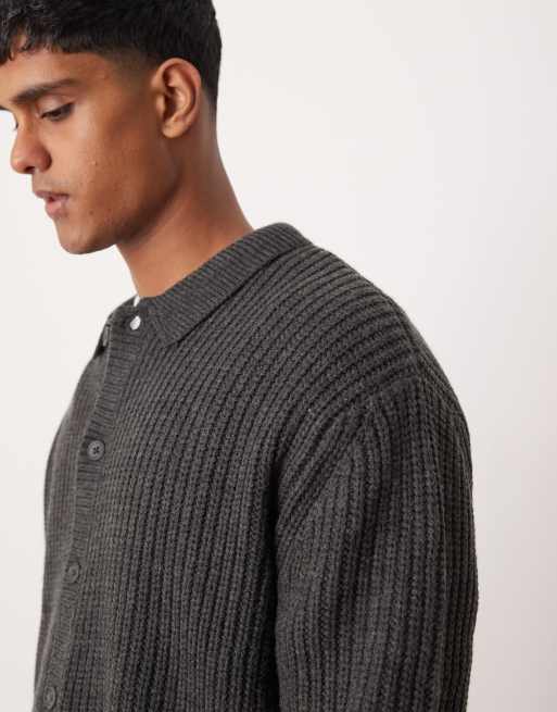ASOS DESIGN oversized heavyweight knitted wool mix button through cardigan in charcoal