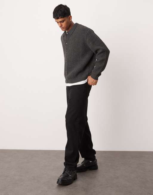 ASOS DESIGN oversized heavyweight knitted wool mix button through cardigan in charcoal