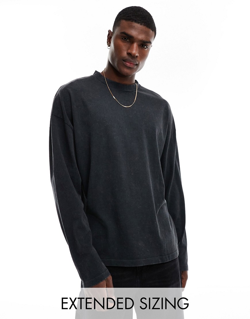 ASOS DESIGN oversized heavyweight long sleeve t-shirt in washed black