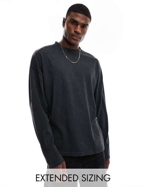 ASOS DESIGN oversized heavyweight long sleeve T-shirt in washed black