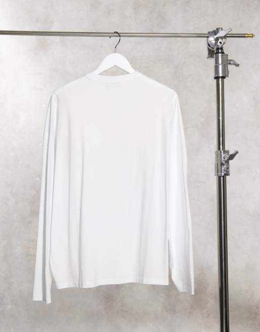 ASOS DESIGN long sleeve oversized shirt with side split detail and stitch  detail in white