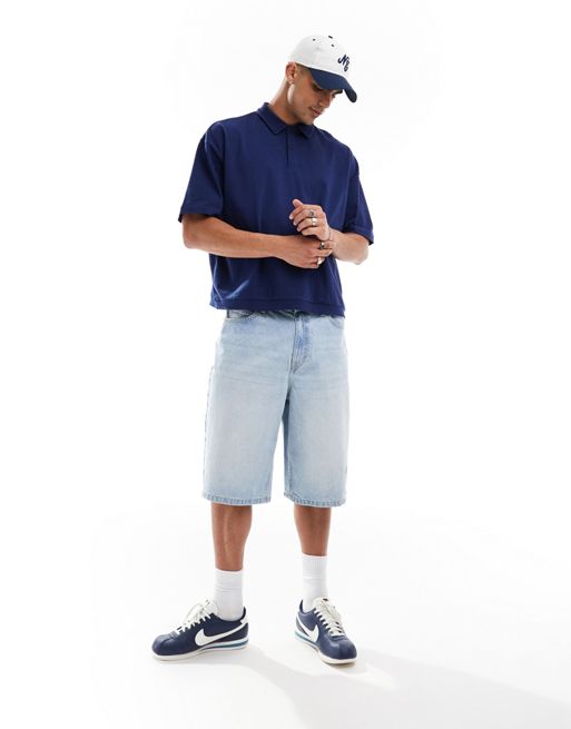 FhyzicsShops DESIGN oversized heavyweight bright polo in navy