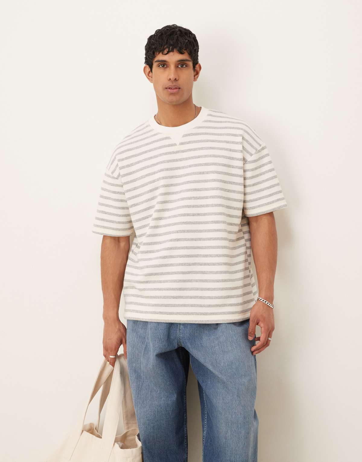 ASOS DESIGN oversized heavyweight striped t-shirt in ecru