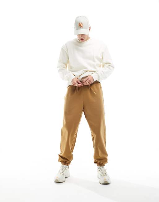 Washed Beige Sweatpants Oversized, Luxury Streetwear