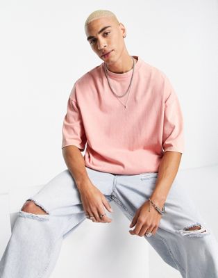 ASOS DESIGN oversized heavyweight t-shirt in acid washed coral