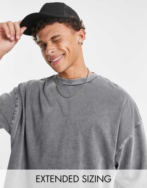 ASOS DESIGN oversized heavyweight t shirt in acid washed gray