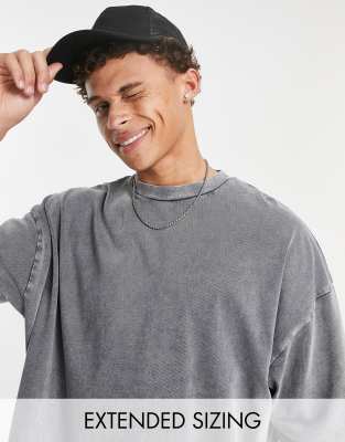 ASOS DESIGN oversized heavyweight t-shirt in acid washed grey