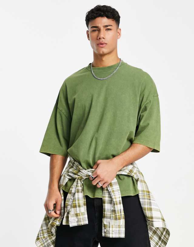 ASOS DESIGN oversized heavyweight T-shirt in acid washed khaki