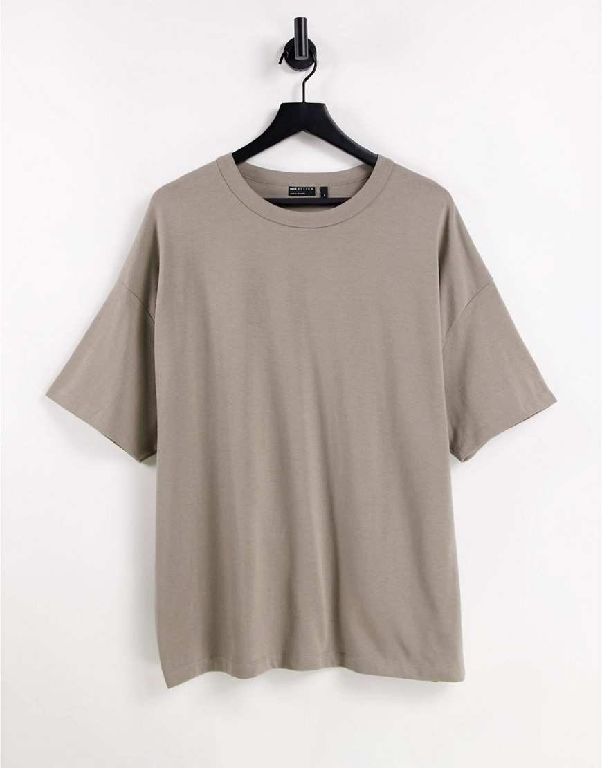 ASOS Design oversized heavyweight t-shirt in beige-Neutral