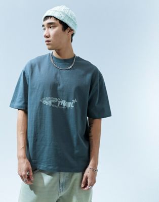 ASOS DESIGN oversized heavyweight t-shirt in blue with front print