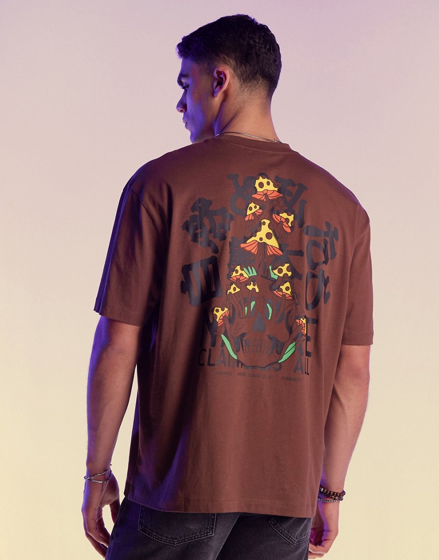 ASOS DESIGN oversized heavyweight t-shirt in brown with mushroom back print
