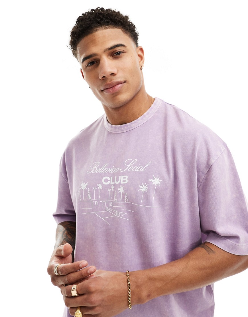 ASOS DESIGN oversized heavyweight t-shirt in lilac wash with front sports print-Purple