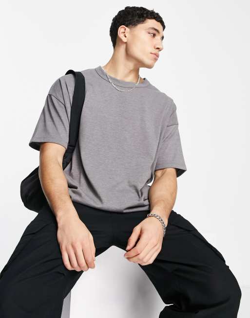 Asos Design Oversized Heavyweight T Shirt In Washed Black Marl Asos