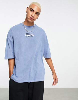 ASOS DESIGN oversized heavyweight t-shirt in washed blue with Miami Springs city print - ASOS Price Checker