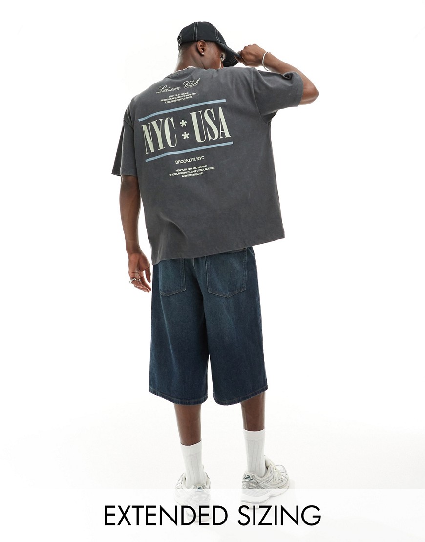 ASOS DESIGN oversized heavyweight t-shirt in washed grey with NYC back print