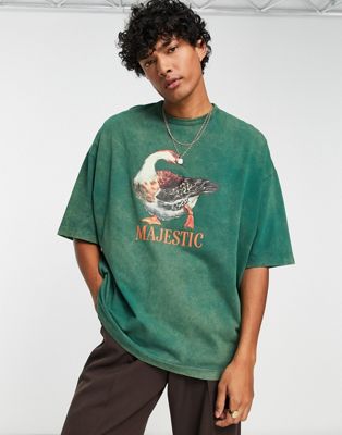 ASOS DESIGN oversized heavyweight t-shirt in washed khaki with duck front print