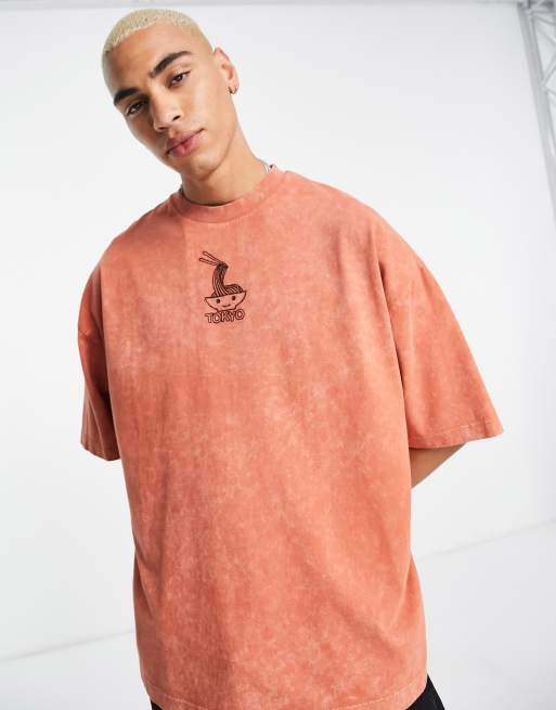 kage Profeti Væk ASOS DESIGN oversized heavyweight t-shirt in washed orange with ramen  embroidery | ASOS