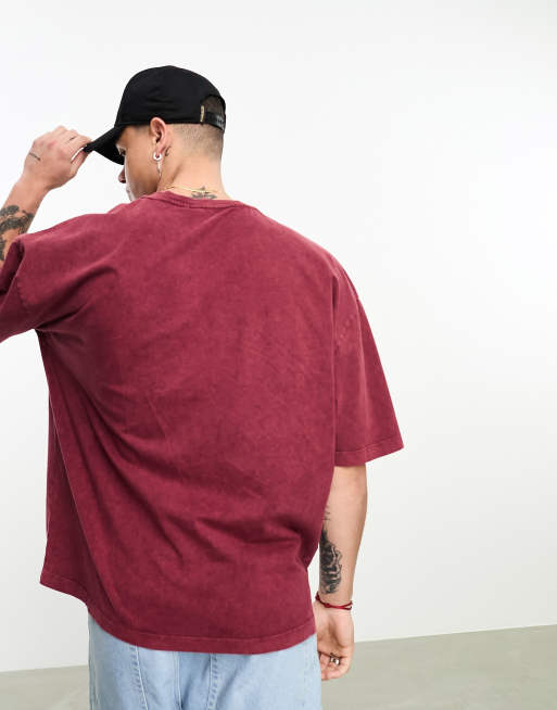 ASOS DESIGN Oversized Baseball Jersey Shirt In Burgundy-Red for Men