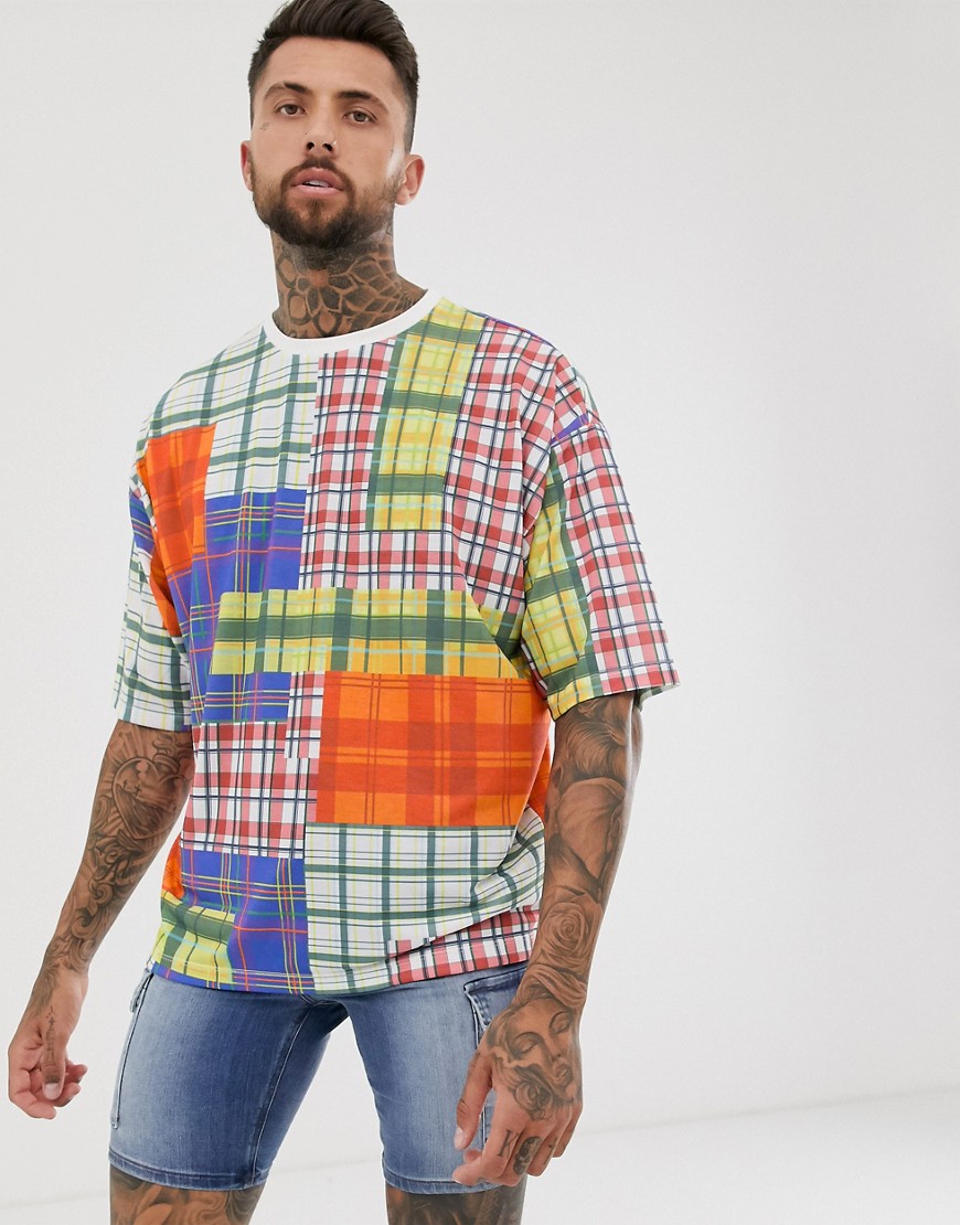 ASOS DESIGN oversized heavyweight t-shirt with all over check in textured fabric-Multi