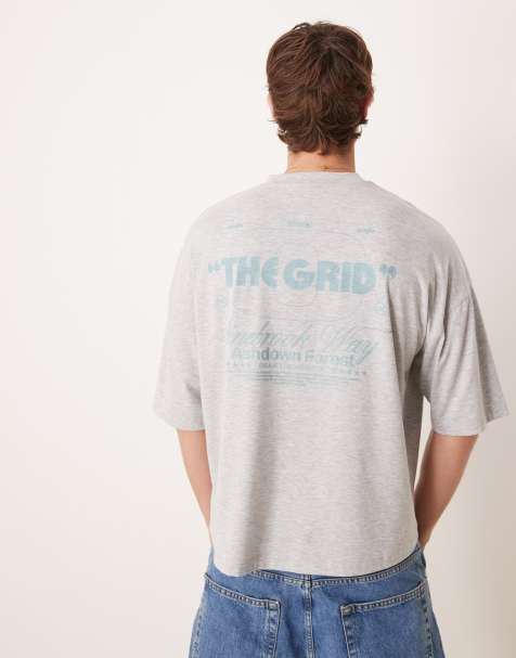 ASOS DESIGN oversized heavyweight t-shirt with back print in grey marl - view 1