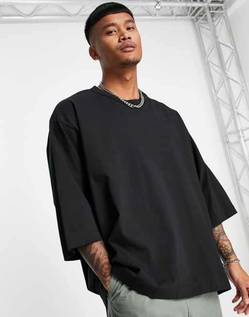 Asos Design Oversized Heavyweight T Shirt With Dropped Hem In Black Asos 9044