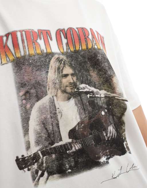 ASOS DESIGN oversized heavyweight t-shirt with kurt cobain licence graphic in cream, 3 of 4