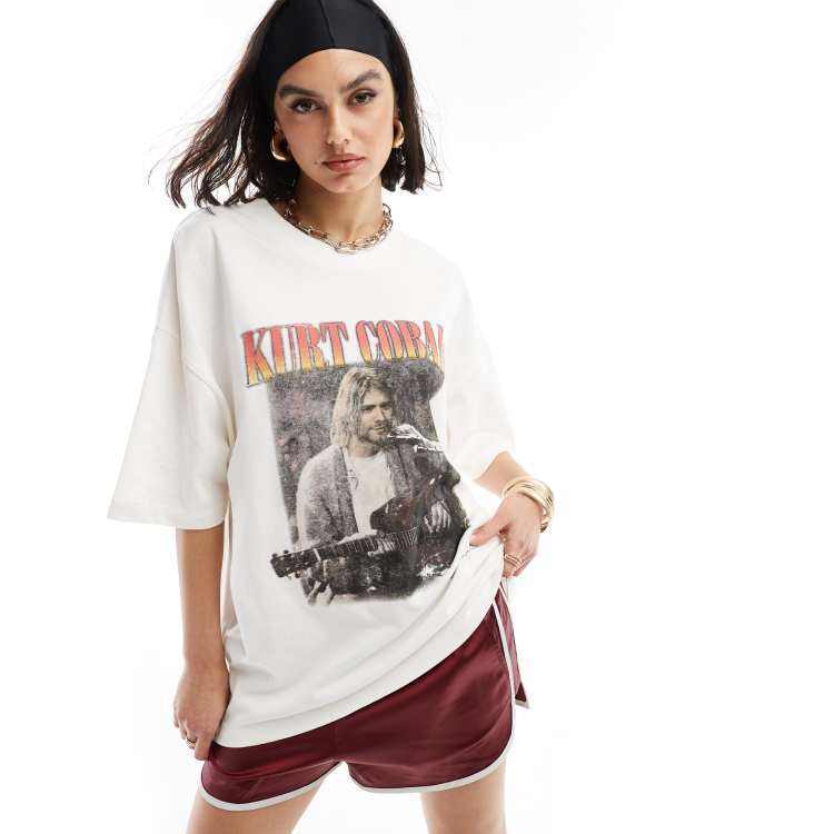ASOS DESIGN oversized heavyweight t shirt with kurt cobain licensed graphic in cream