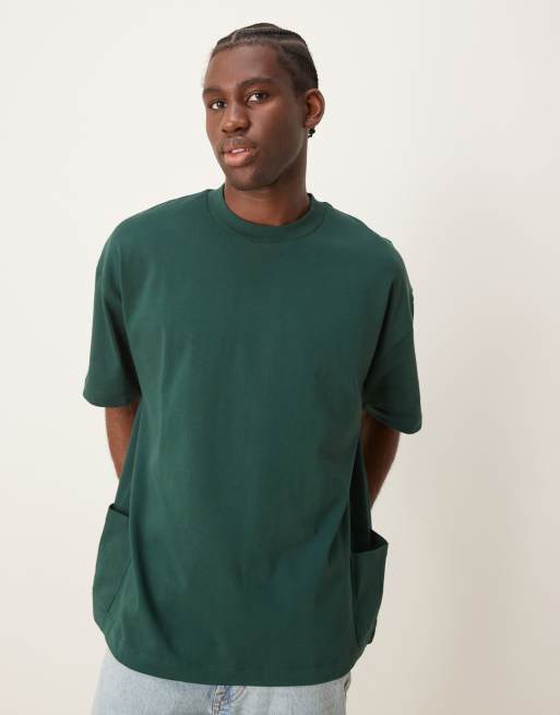 ASOS DESIGN oversized heavyweight t-shirt with pocket detail in dark ...