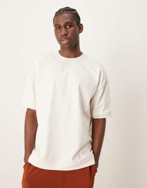 Asos Design Oversized Heavyweight T Shirt With Rib Crew Neck In Cream