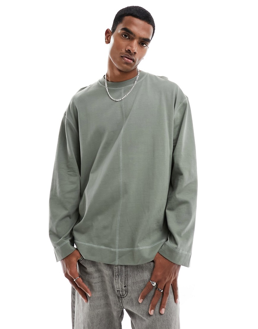 ASOS DESIGN oversized heavyweight t-shirt with seam detail in khaki-Green