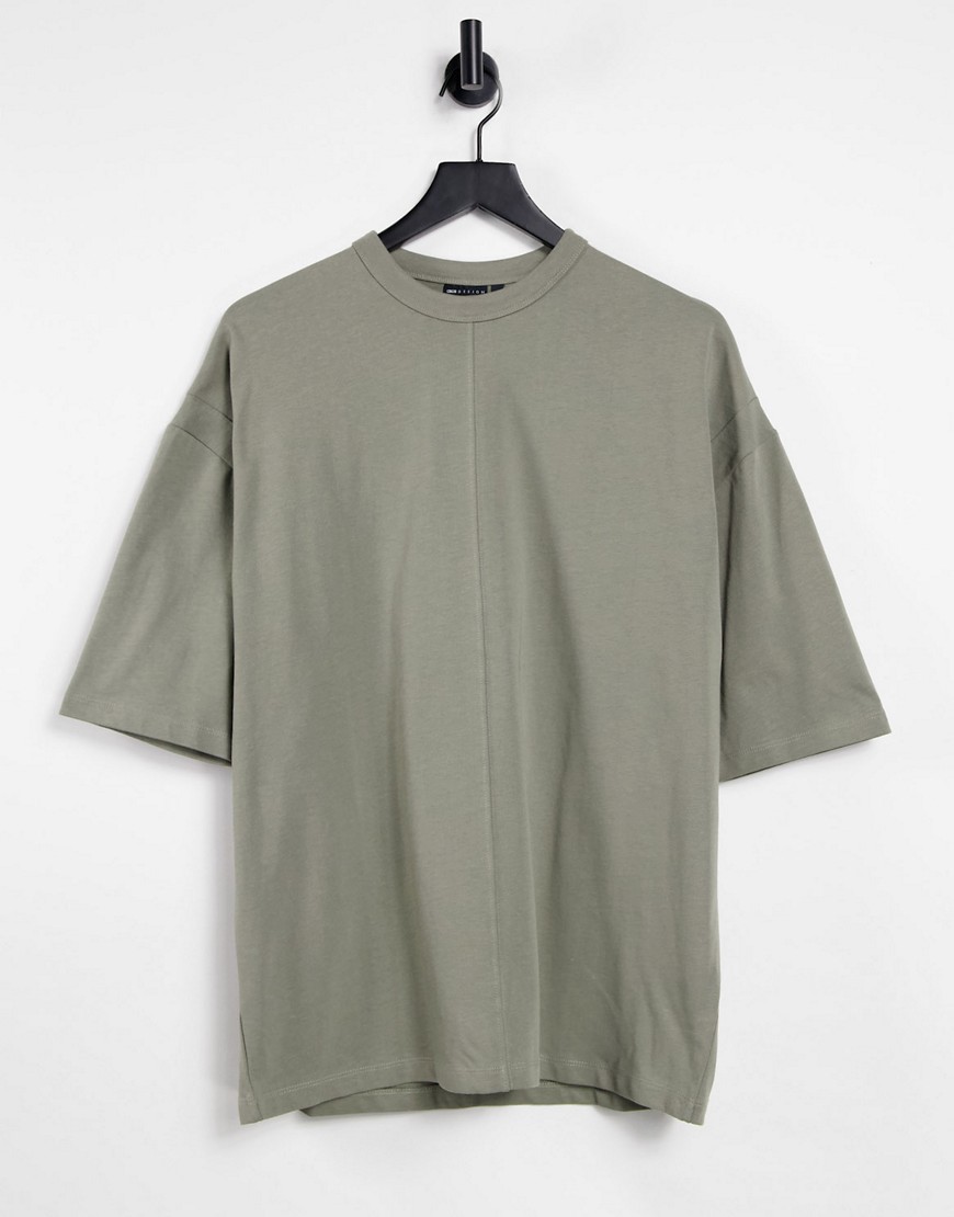 ASOS DESIGN oversized heavyweight t-shirt with seam detail in khaki-Green