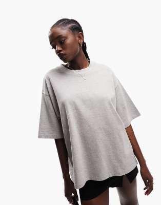 Asos Design Oversized Heavyweight T-shirt With Side Splits In Gray Heather In Gray