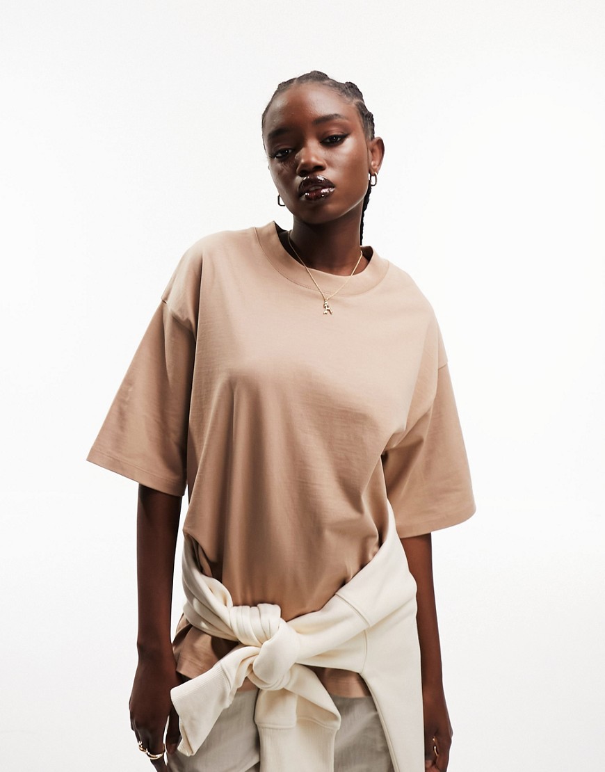 ASOS DESIGN oversized heavyweight T-shirt with side splits in natural-Neutral